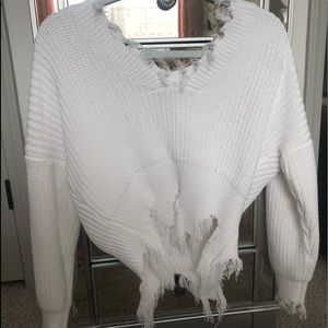 White fringe sweater